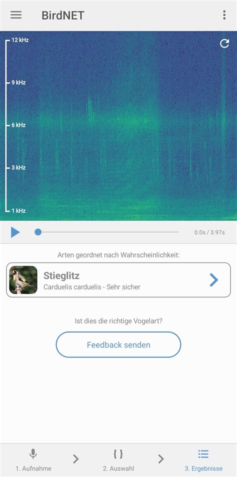 Screenshot aplikácie BirdNET na smartfóne