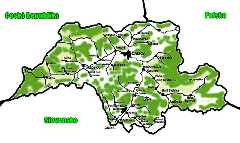 Mapa Kysúc s vyznačenou polohou Zborova nad Bystricou