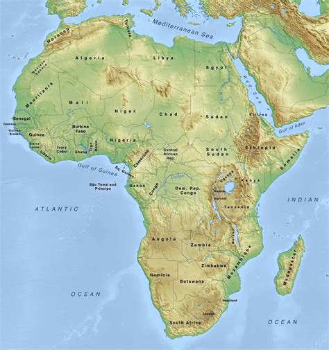 Fyzickogeografická mapa Afriky