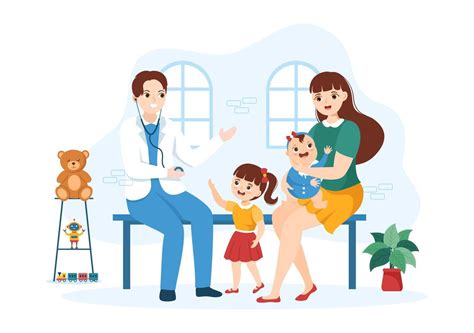 Ilustrácia pediatra a dieťaťa