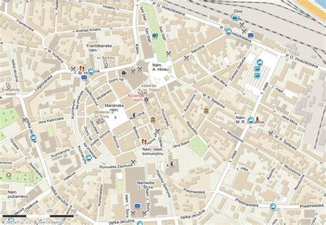 Mapa Žiliny s vyznačenými adresami tanečných sál