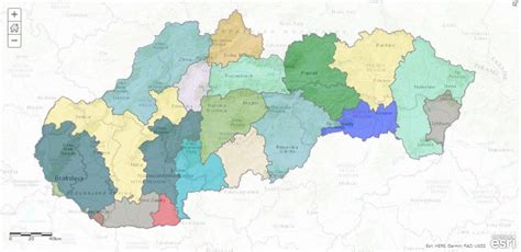 Mapa Slovenska s vyznačenými regiónmi cestovného ruchu, ktoré môžu žiadať o podporu