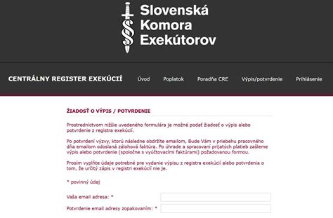 Webové rozhranie Centrálneho registra exekúcií