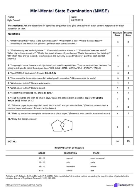 Schéma Mini-Mental State Examination (MMSE)