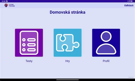 Rozhranie aplikácie Cogni Trainee na tablete