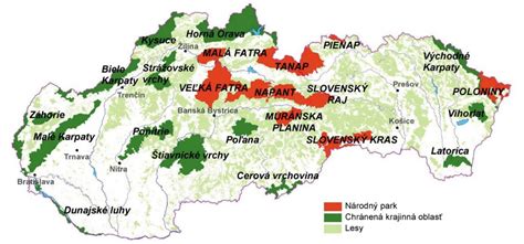 Mapa národných parkov na Slovensku