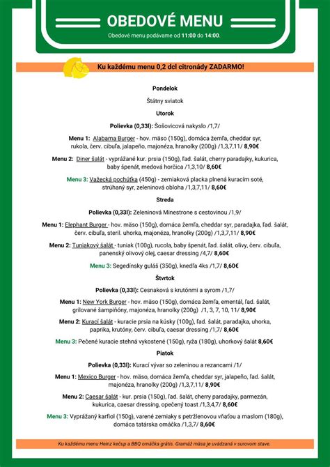 Ukážka rôznych druhov obedových menu