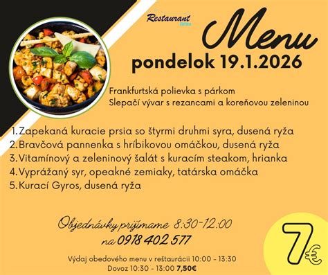 Cena obedového menu v reštaurácii