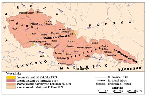 Mapa bývalého Československa a jeho nástupníckych štátov