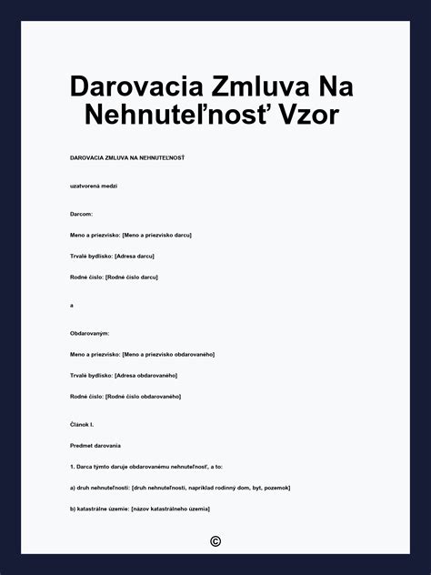 Vzorka darovacej zmluvy na nehnuteľnosť