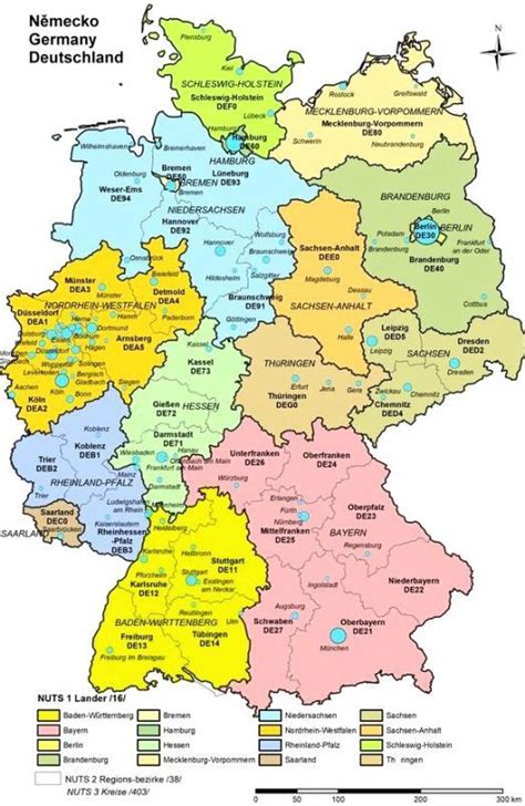 Mapa Nemecka s vyznačenými spolkovými krajinami