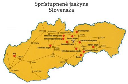 Mapa najvýznamnejších jaskýň na Slovensku