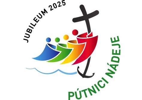 Logo Jubilejného roka s postavami objímajúcimi kríž v tvare kotvy v rozbúrených vlnách