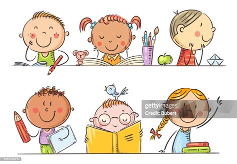 Ilustrácia detí učiace sa s názornými pomôckami