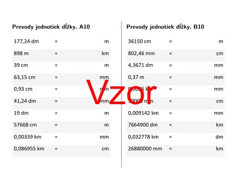Ukážka laminovaných kartičiek s prevodmi jednotiek dĺžky