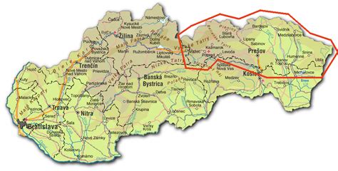 Mapa Prešovského kraja s vyznačenými domovmi sociálnych služieb