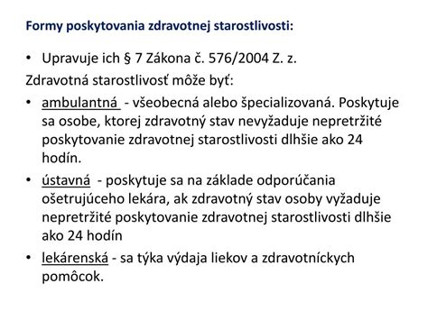 Formy poskytovania zdravotnej starostlivosti