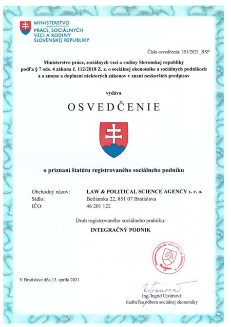 Certifikáty a ocenenia PhDr. Leškovej