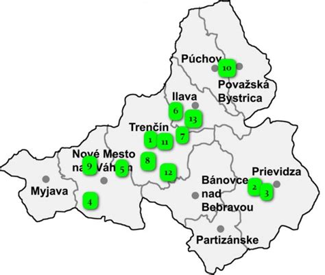 Mapa poskytovateľov ADOS v Trenčianskom kraji