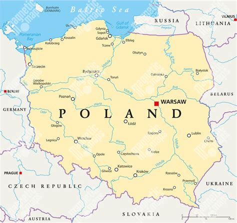 Mapa Poľska s vyznačenými zakázanými oblasťami
