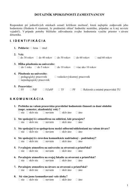Príklad štruktúry dotazníka spokojnosti