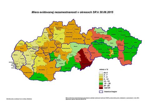 Mapa: Miera nezamestnanosti v jednotlivých okresoch Slovenska
