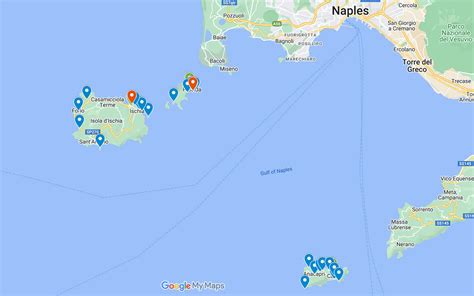 Mapa ostrovov Ischia, Procida a Capri