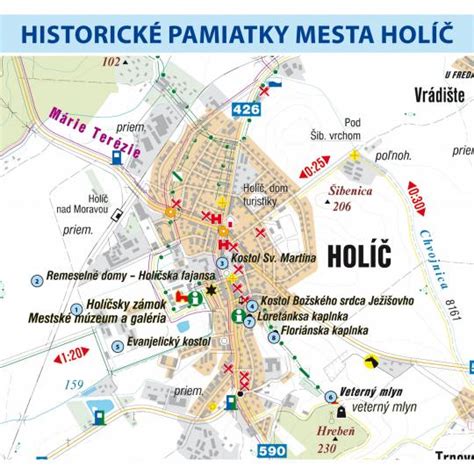 Mapa mesta Holíč s vyznačeným Mestským úradom
