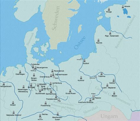 Schematická mapa koncentračných táborov v okupovanom Poľsku