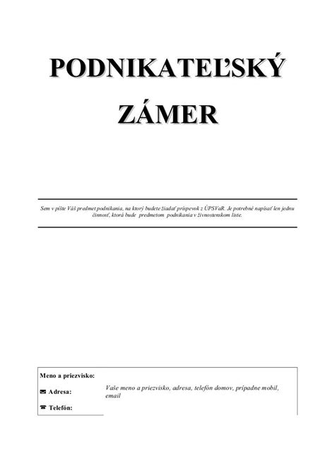 Podnikateľský zámer a kalkulácia nákladov