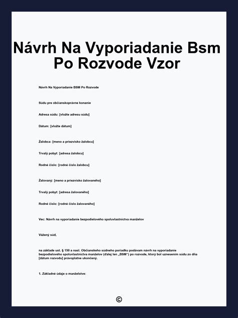 majetkové vyporiadanie BSM po rozvode