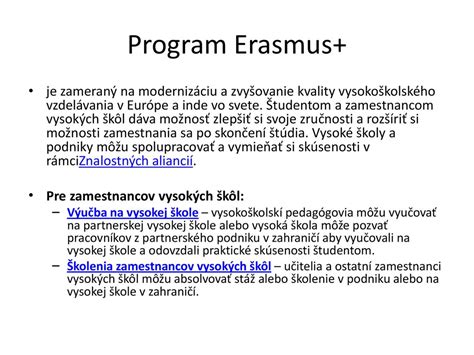Program Erasmus+ možnosti a podmienky