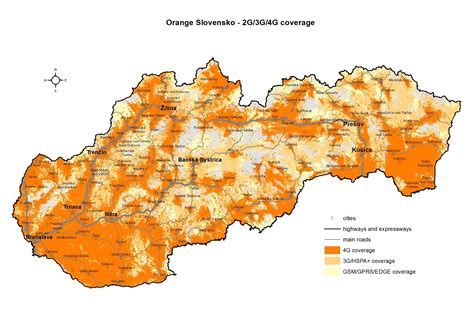 Mapa pokrytia 5G sieťou Orange na Slovensku