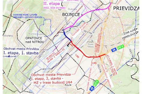 Mapa okolia Prievidze s vyznačenými penziónmi