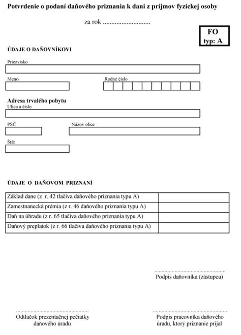 Formulár daňového priznania pre fyzické osoby typu B