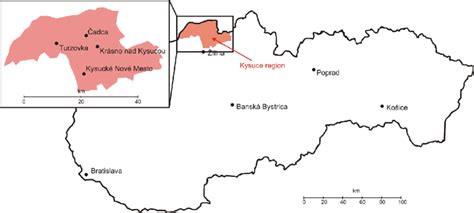 Map of Kysuce region in Slovakia