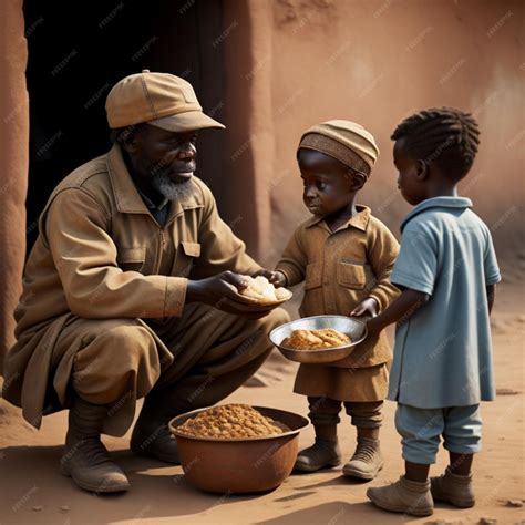 Illustration of a poor man sharing his last food with a traveler