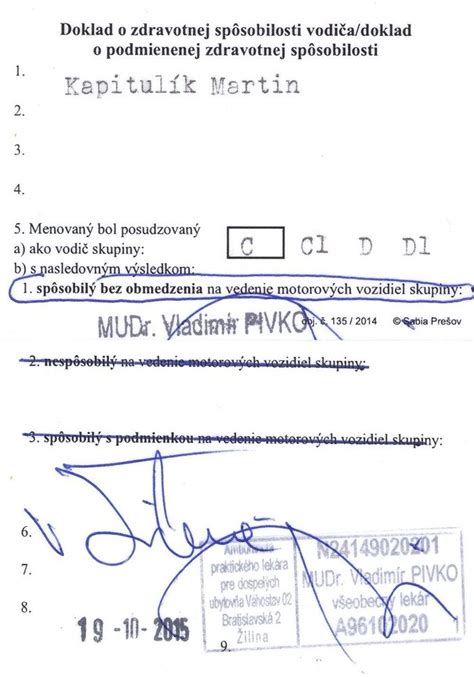 Zdravotná spôsobilosť vodiča schéma