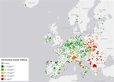 Mapa znečistenia ovzdušia v Európe
