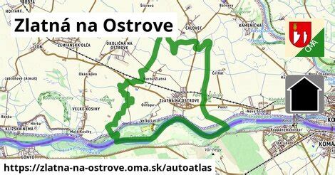 Mapa obce Zlatná na Ostrove s vyznačenými kľúčovými inštitúciami
