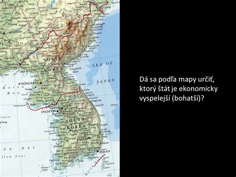 Mapa Kórejského polostrova s vyznačením Južnej a Severnej Kórey