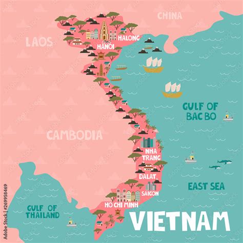 Mapa Vietnamu s vyznačenými hlavnými mestami
