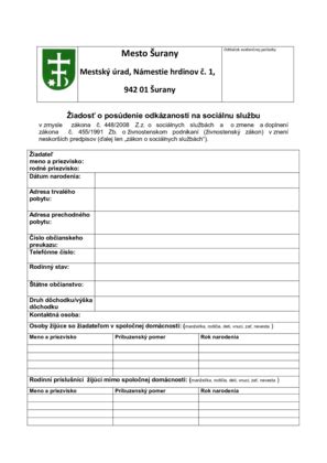 Žiadosť o posúdenie odkázanosti - formulár