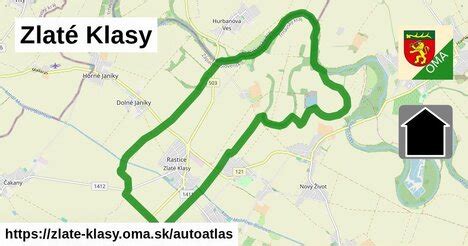 Mapa obce Zlaté Klasy s označením školy