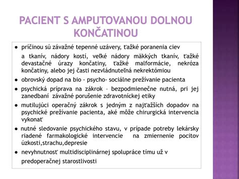 Pacient s amputovanou dolnou končatinou v nemocničnom prostredí