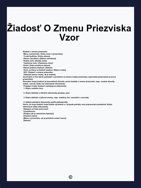 Formulár žiadosti o zmenu priezviska