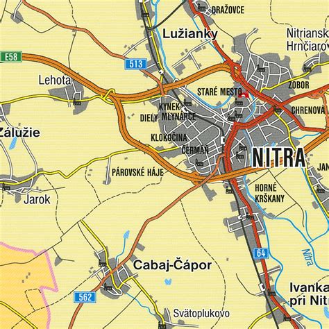 Mapa Nitrianskeho Pravna s vyznačenými obecnými projektami