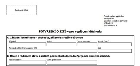 Schéma spracovania Potvrdenia o žití ČSSZ