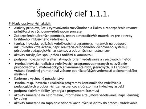Príklady vzdelávacích a pracovných aktivít v špeciálnych školách
