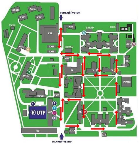 Mapa UNLP Košice s vyznačenými ortopedickými ambulanciami